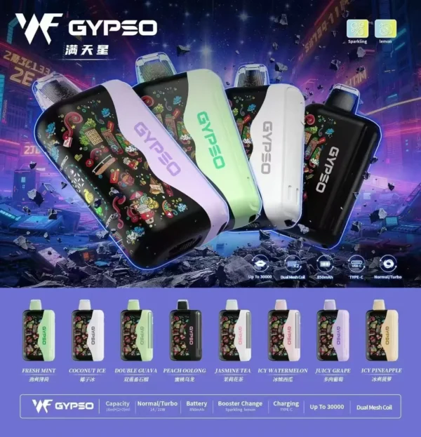 1784382383922.webp GYPSO 滿天星 30000口拋棄式電子煙|18ml巨量油艙,支援 Normal/Turbo 雙功率與 Type-C充電