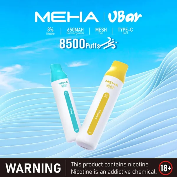 2d4b8760841be472769eae0cb0c858b8.webp MEHA VBar 魅嗨 小白條 8500口 拋棄式電子煙|具備 3% 尼古丁鹽黃金配方與冰爽水果系列清涼口感,採用 8500 口大容量規格,搭配 650mAh 大電量可充電設計
