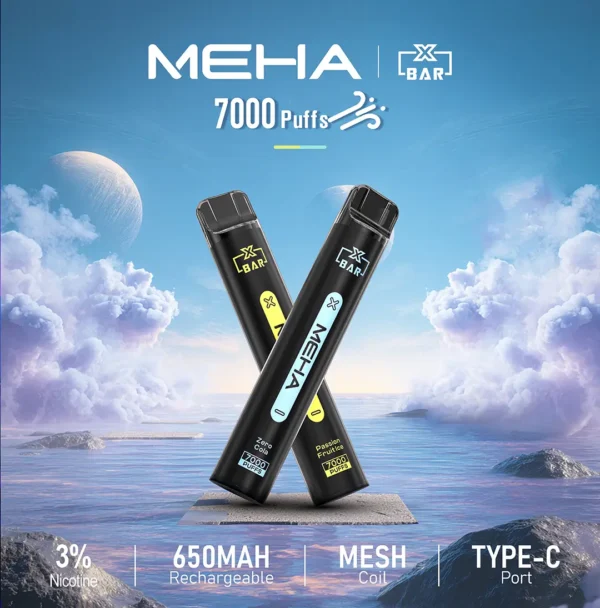MEHA XBAR 魅嗨 小黑條 7000口 拋棄式電子煙｜具備 3% 尼古丁鹽黃金配方與極強冰感體驗，採用 Mesh 芯爆發力強，搭配 650mAh 大電量可充電長效續航