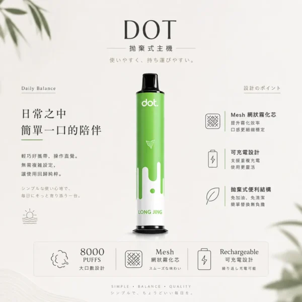 ChatGPT-Image-2026年8月22日-下午06_11_21.webp DOT PLUS 佩特里 8000口 拋棄式電子煙|具備冰感水果系列清爽口感與 Mesh 網狀霧化芯穩定輸出,採用 8000 口大容量,搭配可充電式拋棄式設計