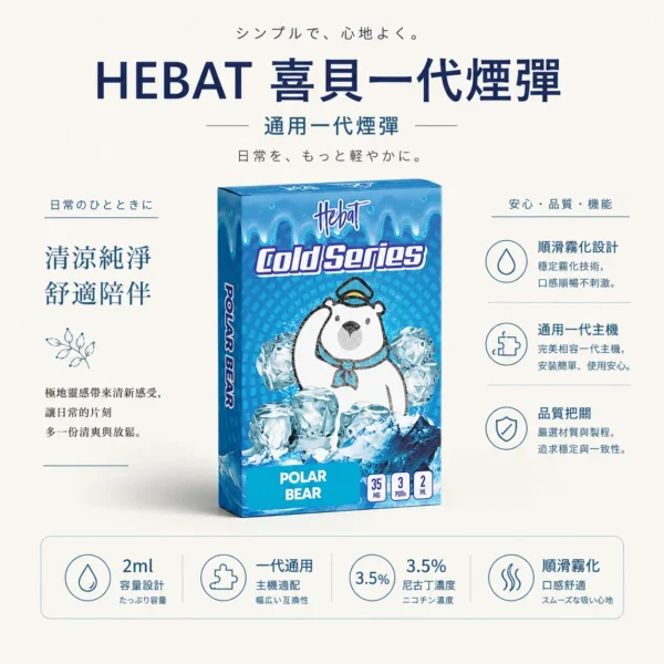 ChatGPT-Image-2026年8月22日-下午07_55_42.webp Hebat 喜貝 一代通用煙彈(3入超值選)|具備 2ml 奢華大容量與 3.5% 尼古丁鹽順滑霧化不鎖喉設計,繽紛口味全現貨,通用一代主機