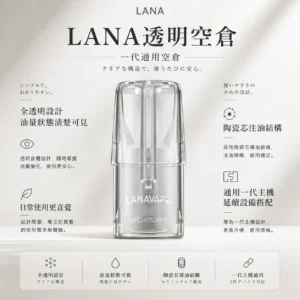 ChatGPT-Image-2026年8月23日-下午04_39_27.webp LANA 拉娜 一代通用透明空倉|全透明設計讓殘油一目瞭然,搭載陶瓷芯注油不掉味並防漏再升級,完美通用一代主機