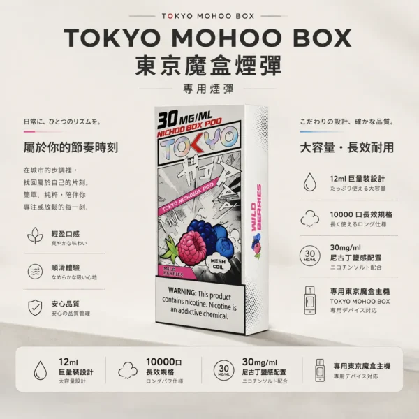 ChatGPT-Image-2026年8月25日-下午09_07_55.webp 【買三盒煙彈加150贈主機】TOKYO MOHOO BOX 東京魔盒 10000口專用煙彈|12ml巨量裝與 30mg/ml尼古丁鹽,適配專用東京魔盒主機