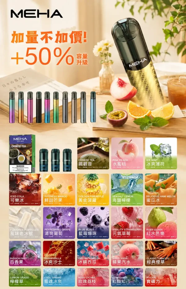 ChatGPT-Image-2026年8月28日-上午12_26_33.webp MEHA 魅嗨 一代通用煙彈 3ml大容量|主打爆汁系果香與 3%尼古丁鹽順滑擊喉,具備專利防漏技術且通用一代主機