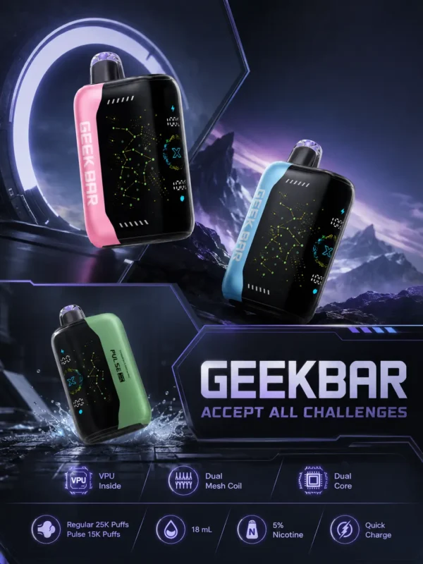 【買5贈1】GEEK BAR Pulse X 星空系列 25000口 拋棄式電子煙｜首創 3D 曲面全螢幕視覺設計，搭配 18ml 巨量裝與 5% 尼古丁鹽，帶來強勁擊喉與超長效續航體驗