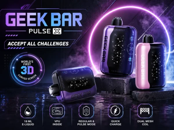 【買5贈1】GEEK BAR Pulse X 星空系列 25000口 拋棄式電子煙｜首創 3D 曲面全螢幕視覺設計，搭配 18ml 巨量裝與 5% 尼古丁鹽，帶來強勁擊喉與超長效續航體驗