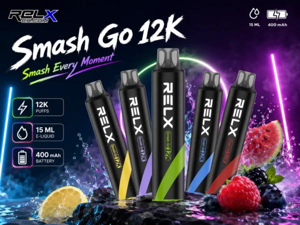 ChatGPT-Image-2026年8月31日-上午04_15_34.webp RELX Smash Go 12000口 拋棄式電子煙|搭載獨家防乾燒技術與 400mAh 穩壓續航,具備 15ml 澎湃大容量與 3%~5% 尼古丁鹽爆爽擊喉感