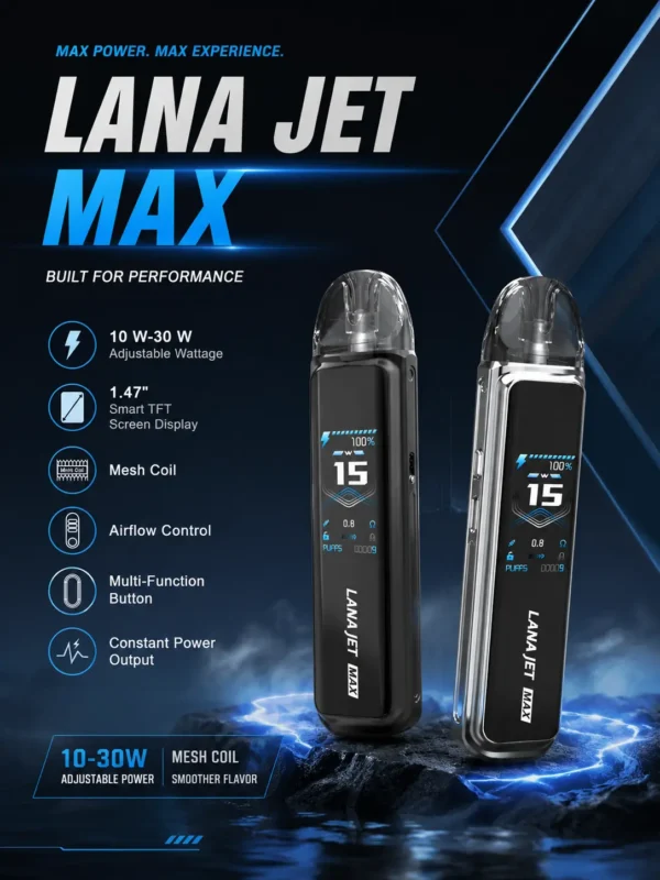 ChatGPT-Image-2026年8月31日-下午07_44_33.webp 【買1贈煙油】LANA / ILIA-JETMAX 聯名 側注油主機套裝|配備 1.47 吋彩色大螢幕與 1200mAh 戰鬥續航,結合可調氣流系統與側注油設計,通用小煙煙油