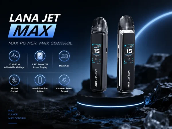 ChatGPT-Image-2026年8月31日-下午07_52_16.webp 【買1贈煙油】LANA / ILIA-JETMAX 聯名 側注油主機套裝|配備 1.47 吋彩色大螢幕與 1200mAh 戰鬥續航,結合可調氣流系統與側注油設計,通用小煙煙油