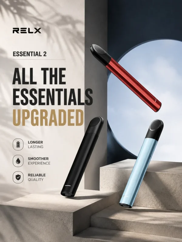 ChatGPT-Image-2026年9月6日-上午01_32_13.webp RELX 悅刻 Essential2 主機|具備 10W 輸出功率與 380mAh 大容量電芯,支援 Type-C 快充技術,廣泛通用四代/五代煙彈