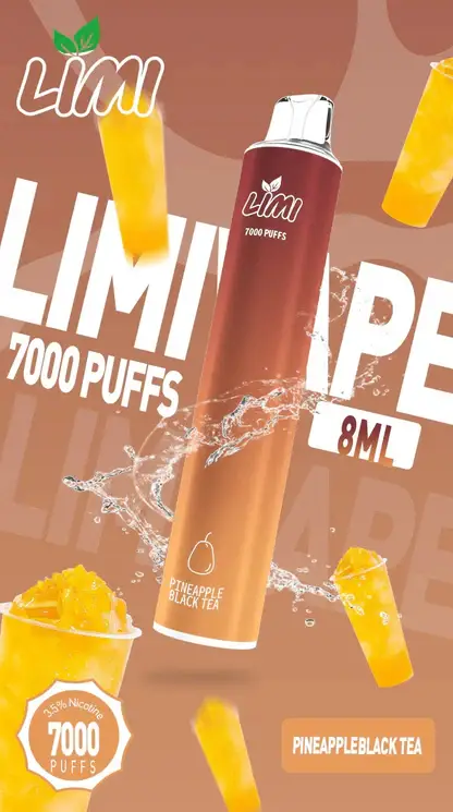 LIMI 7000口 拋棄式電子煙｜具備 3.5% 尼古丁鹽強勁擊喉感與冰感水果系列清涼口感，搭載吸氣發光 LED 燈條及 650mAh 可充電池