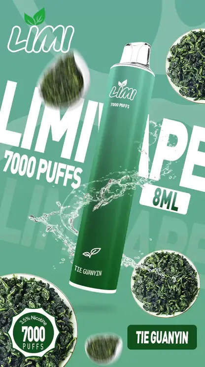 LIMI 7000口 拋棄式電子煙｜具備 3.5% 尼古丁鹽強勁擊喉感與冰感水果系列清涼口感，搭載吸氣發光 LED 燈條及 650mAh 可充電池
