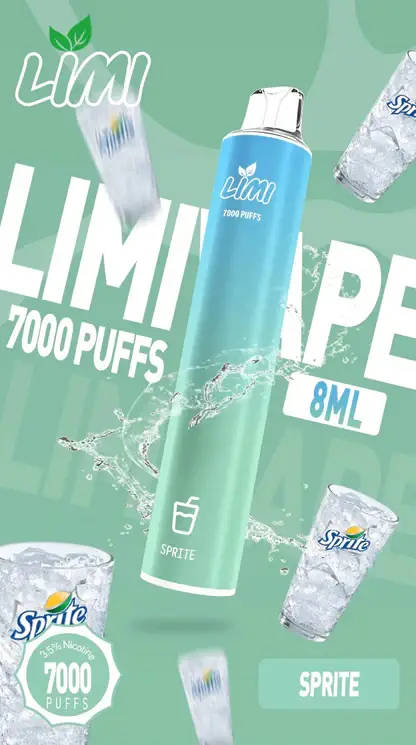 LIMI 7000口 拋棄式電子煙｜具備 3.5% 尼古丁鹽強勁擊喉感與冰感水果系列清涼口感，搭載吸氣發光 LED 燈條及 650mAh 可充電池
