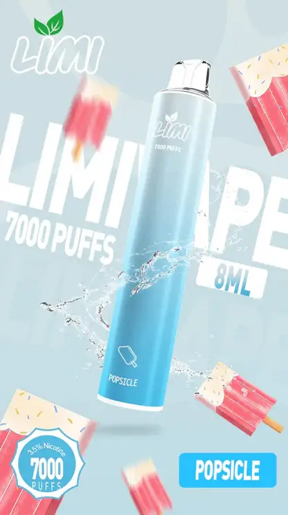 LIMI 7000口 拋棄式電子煙｜具備 3.5% 尼古丁鹽強勁擊喉感與冰感水果系列清涼口感，搭載吸氣發光 LED 燈條及 650mAh 可充電池