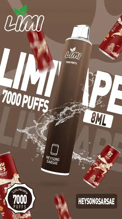 LIMI 7000口 拋棄式電子煙｜具備 3.5% 尼古丁鹽強勁擊喉感與冰感水果系列清涼口感，搭載吸氣發光 LED 燈條及 650mAh 可充電池