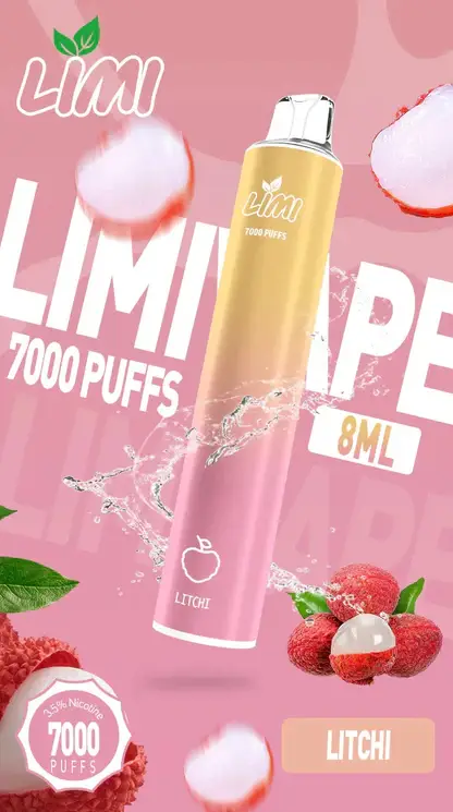 LIMI 7000口 拋棄式電子煙｜具備 3.5% 尼古丁鹽強勁擊喉感與冰感水果系列清涼口感，搭載吸氣發光 LED 燈條及 650mAh 可充電池