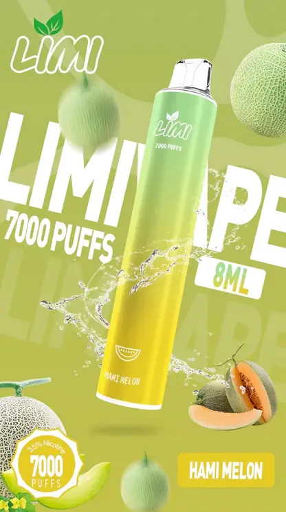 LIMI 7000口 拋棄式電子煙｜具備 3.5% 尼古丁鹽強勁擊喉感與冰感水果系列清涼口感，搭載吸氣發光 LED 燈條及 650mAh 可充電池