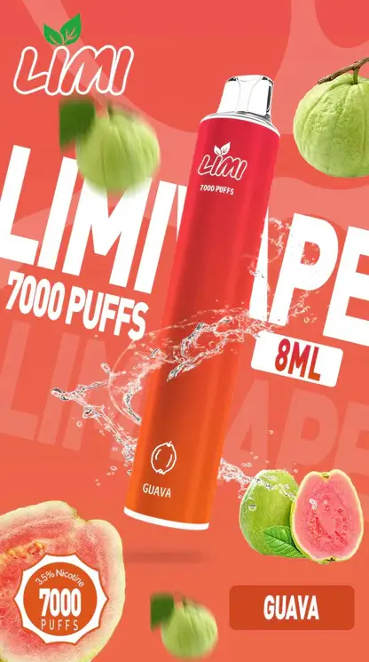 LIMI 7000口 拋棄式電子煙｜具備 3.5% 尼古丁鹽強勁擊喉感與冰感水果系列清涼口感，搭載吸氣發光 LED 燈條及 650mAh 可充電池