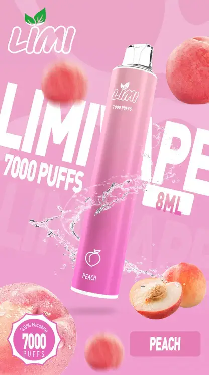 LIMI 7000口 拋棄式電子煙｜具備 3.5% 尼古丁鹽強勁擊喉感與冰感水果系列清涼口感，搭載吸氣發光 LED 燈條及 650mAh 可充電池