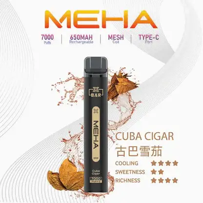 MEHA XBAR 魅嗨 小黑條 7000口 拋棄式電子煙｜具備 3% 尼古丁鹽黃金配方與極強冰感體驗，採用 Mesh 芯爆發力強，搭配 650mAh 大電量可充電長效續航