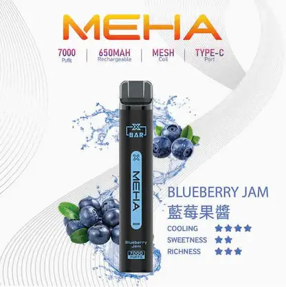 MEHA XBAR 魅嗨 小黑條 7000口 拋棄式電子煙｜具備 3% 尼古丁鹽黃金配方與極強冰感體驗，採用 Mesh 芯爆發力強，搭配 650mAh 大電量可充電長效續航