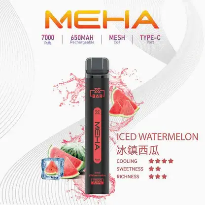 MEHA XBAR 魅嗨 小黑條 7000口 拋棄式電子煙｜具備 3% 尼古丁鹽黃金配方與極強冰感體驗，採用 Mesh 芯爆發力強，搭配 650mAh 大電量可充電長效續航