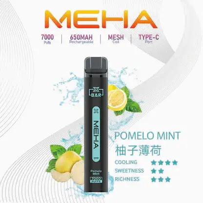 MEHA XBAR 魅嗨 小黑條 7000口 拋棄式電子煙｜具備 3% 尼古丁鹽黃金配方與極強冰感體驗，採用 Mesh 芯爆發力強，搭配 650mAh 大電量可充電長效續航