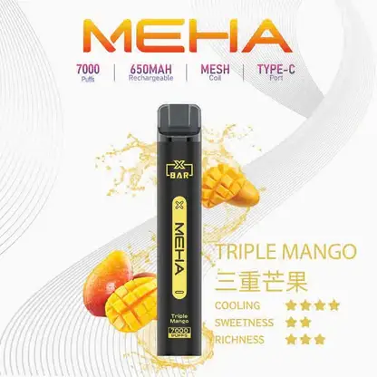MEHA XBAR 魅嗨 小黑條 7000口 拋棄式電子煙｜具備 3% 尼古丁鹽黃金配方與極強冰感體驗，採用 Mesh 芯爆發力強，搭配 650mAh 大電量可充電長效續航
