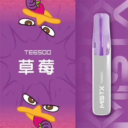 Mist X 鴨嘴獸 6500口 拋棄式電子煙｜具備冰爽水果口味清涼口感與 2% 尼古丁鹽配置，搭載 550mAh 大電量可充電續航，結合獨家萌系外觀設計