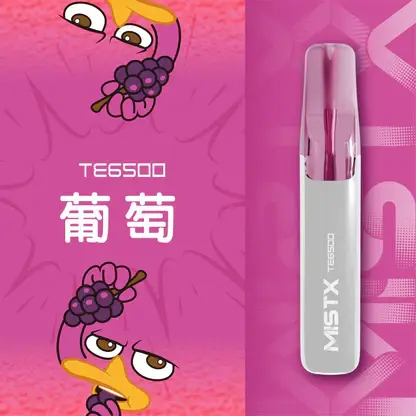 Mist X 鴨嘴獸 6500口 拋棄式電子煙｜具備冰爽水果口味清涼口感與 2% 尼古丁鹽配置，搭載 550mAh 大電量可充電續航，結合獨家萌系外觀設計