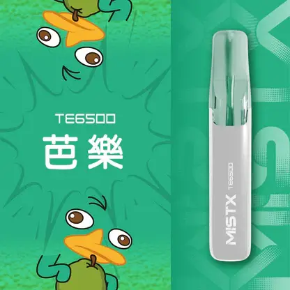 Mist X 鴨嘴獸 6500口 拋棄式電子煙｜具備冰爽水果口味清涼口感與 2% 尼古丁鹽配置，搭載 550mAh 大電量可充電續航，結合獨家萌系外觀設計
