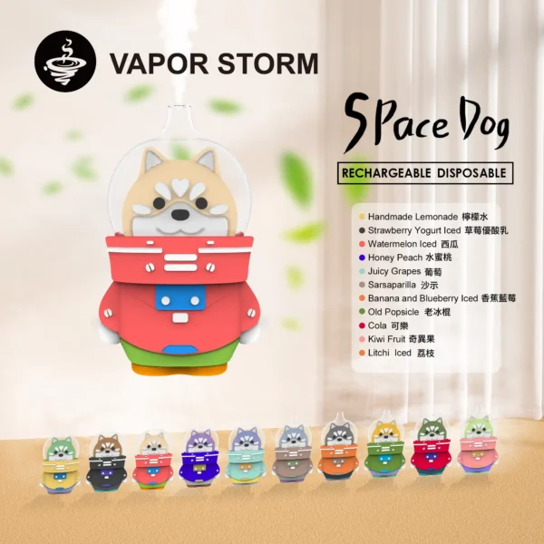 WPS图片1.webp VAPOR STORM 太空狗 8000口 拋棄式電子煙|具備多口味可愛款造型設計與 12ml 巨量裝大容量,支援可充電續航,滿足長效使用需求