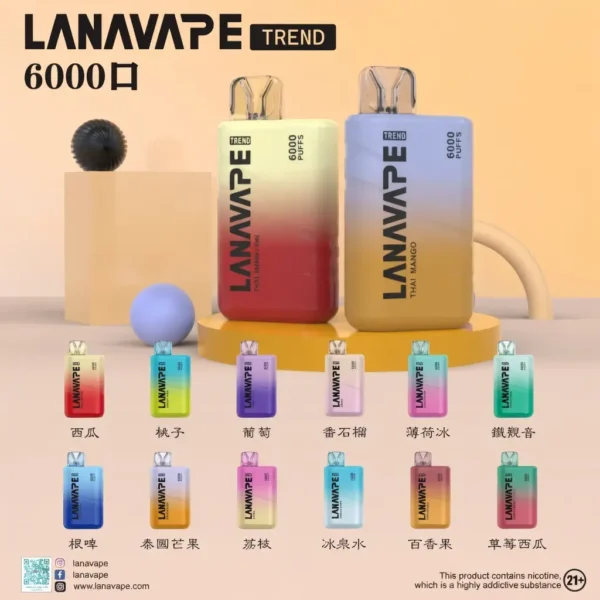 image.webp LANA 6000口 拋棄式電子煙|具備 8ml 巨量裝與 Mesh 網芯爆汁口感,採用 3% 尼古丁鹽順滑擊喉,搭載 550mAh 長效續航與 Type-C 快充