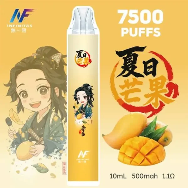 INF 無限 鬼滅之刃聯名 7500口 拋棄式電子煙｜具備鬼滅之刃聯名造型與 10ml 大容量煙油，採用 Mesh 網芯爆發口感，配置 550mAh 大容量電芯