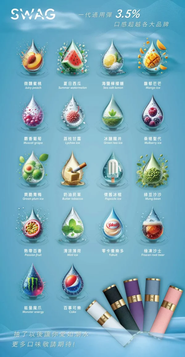 swag煙彈.webp 【買5贈皮革主機】SWAG 一代通用煙彈|具備 3.5% 尼古丁鹽獨家解癮配方與細緻陶瓷霧化技術,帶來層次分明不嗆喉的口感,通用多款一代主機