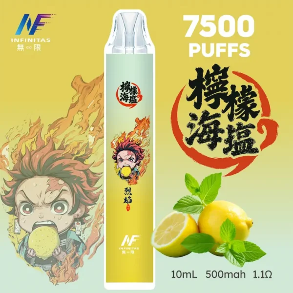 INF 無限 鬼滅之刃聯名 7500口 拋棄式電子煙｜具備鬼滅之刃聯名造型與 10ml 大容量煙油，採用 Mesh 網芯爆發口感，配置 550mAh 大容量電芯