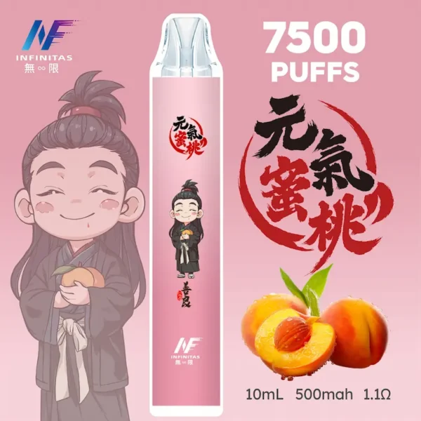 INF 無限 鬼滅之刃聯名 7500口 拋棄式電子煙｜具備鬼滅之刃聯名造型與 10ml 大容量煙油，採用 Mesh 網芯爆發口感，配置 550mAh 大容量電芯