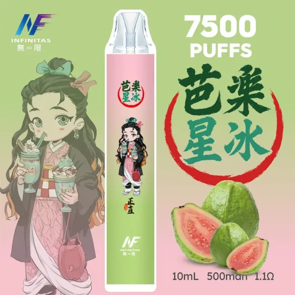 INF 無限 鬼滅之刃聯名 7500口 拋棄式電子煙｜具備鬼滅之刃聯名造型與 10ml 大容量煙油，採用 Mesh 網芯爆發口感，配置 550mAh 大容量電芯