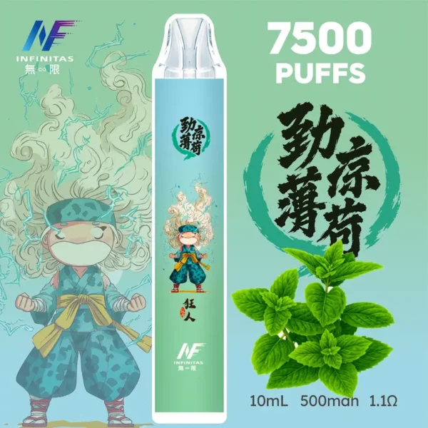 INF 無限 鬼滅之刃聯名 7500口 拋棄式電子煙｜具備鬼滅之刃聯名造型與 10ml 大容量煙油，採用 Mesh 網芯爆發口感，配置 550mAh 大容量電芯