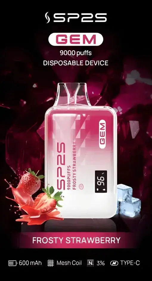 SP2S 思博瑞 GEM 9000口 拋棄式電子煙｜擁有 9000口巨量裝煙油續航天花板與 600mAh 大電量支援快充，結合透明水晶質感與智能顯示螢幕