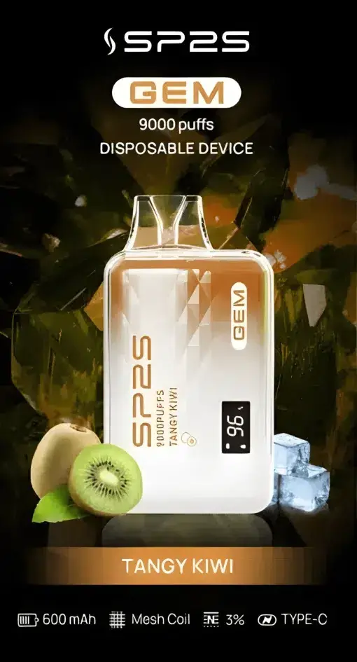 SP2S 思博瑞 GEM 9000口 拋棄式電子煙｜擁有 9000口巨量裝煙油續航天花板與 600mAh 大電量支援快充，結合透明水晶質感與智能顯示螢幕