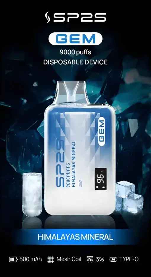 SP2S 思博瑞 GEM 9000口 拋棄式電子煙｜擁有 9000口巨量裝煙油續航天花板與 600mAh 大電量支援快充，結合透明水晶質感與智能顯示螢幕
