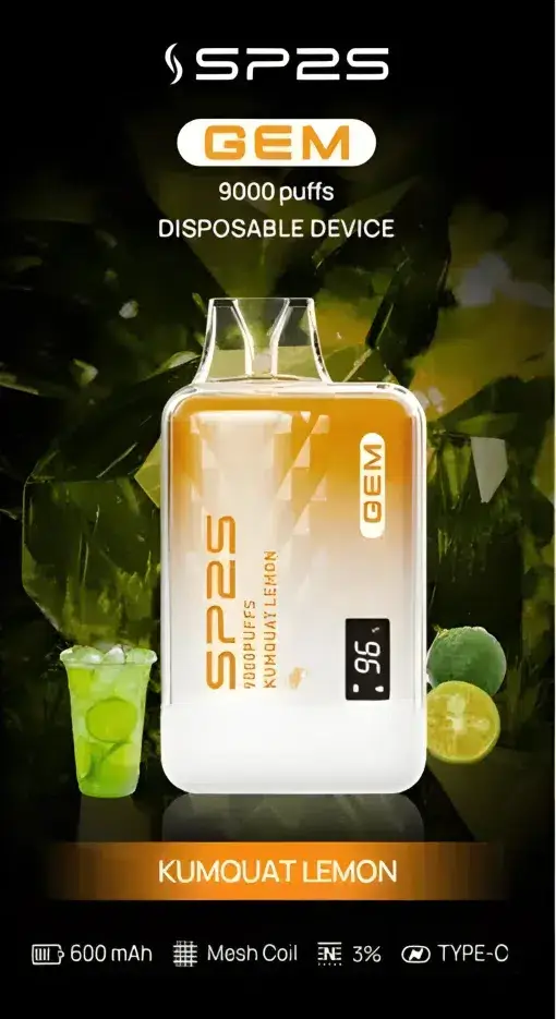 SP2S 思博瑞 GEM 9000口 拋棄式電子煙｜擁有 9000口巨量裝煙油續航天花板與 600mAh 大電量支援快充，結合透明水晶質感與智能顯示螢幕